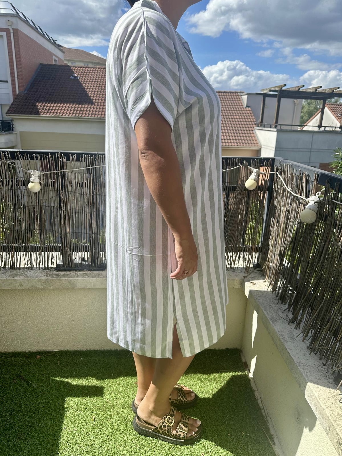 ROBE 100% LIN À RAYURE VERTE – Image 3