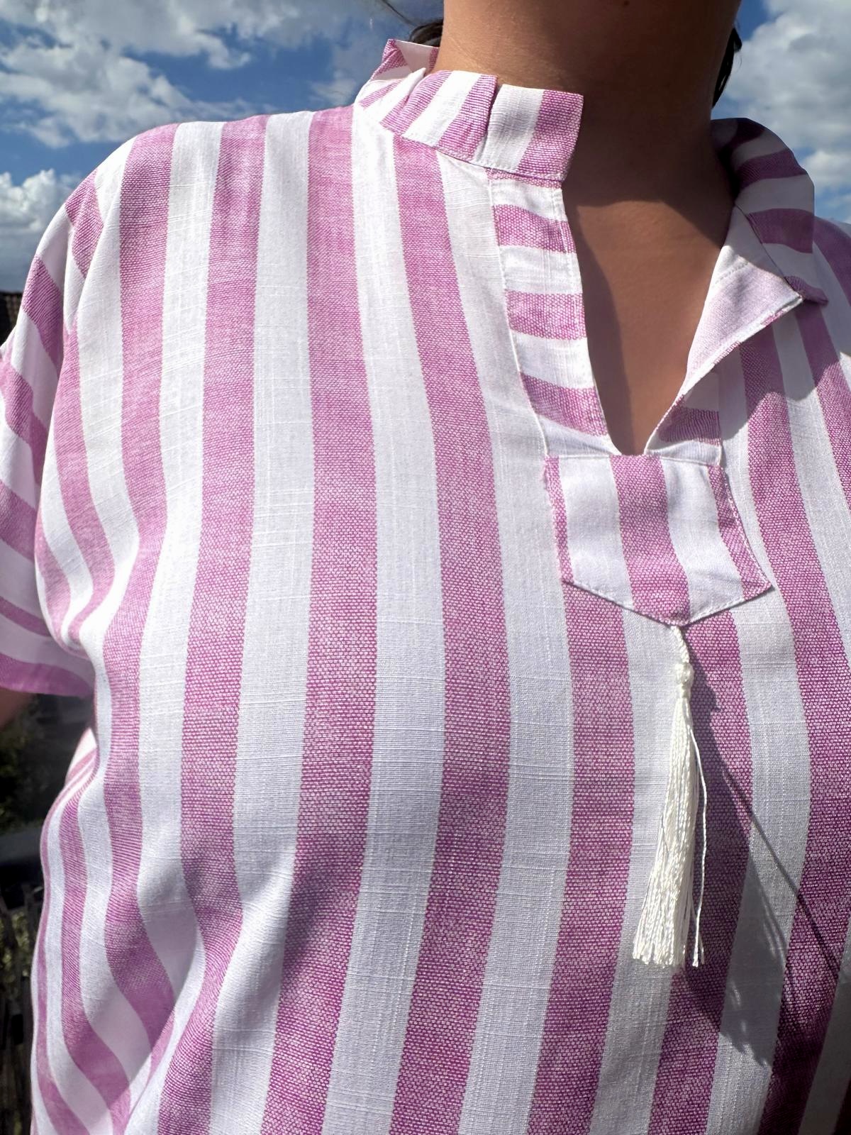 ROBE 100% LIN À RAYURE VIOLET – Image 4