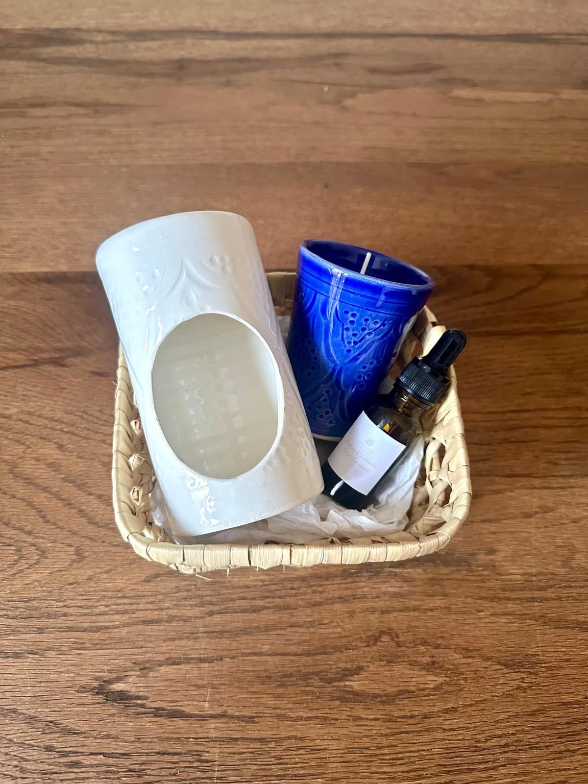COFFRET CADEAU SENTEUR D’INTÉRIEUR - BRÛLE PARFUM, HUILE À BRÛLER ET BOUGIE