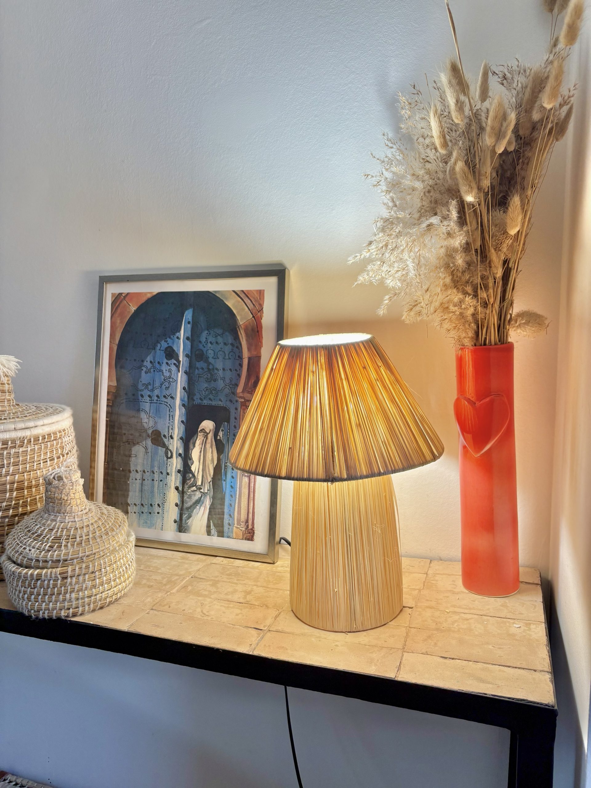 LAMPE RAPHIA À POSER MAROCAINE CHAPEAU H25 – Image 2
