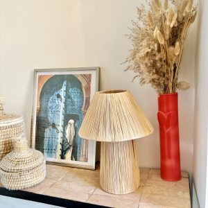 LAMPE RAPHIA À POSER MAROCAINE CHAPEAU H25