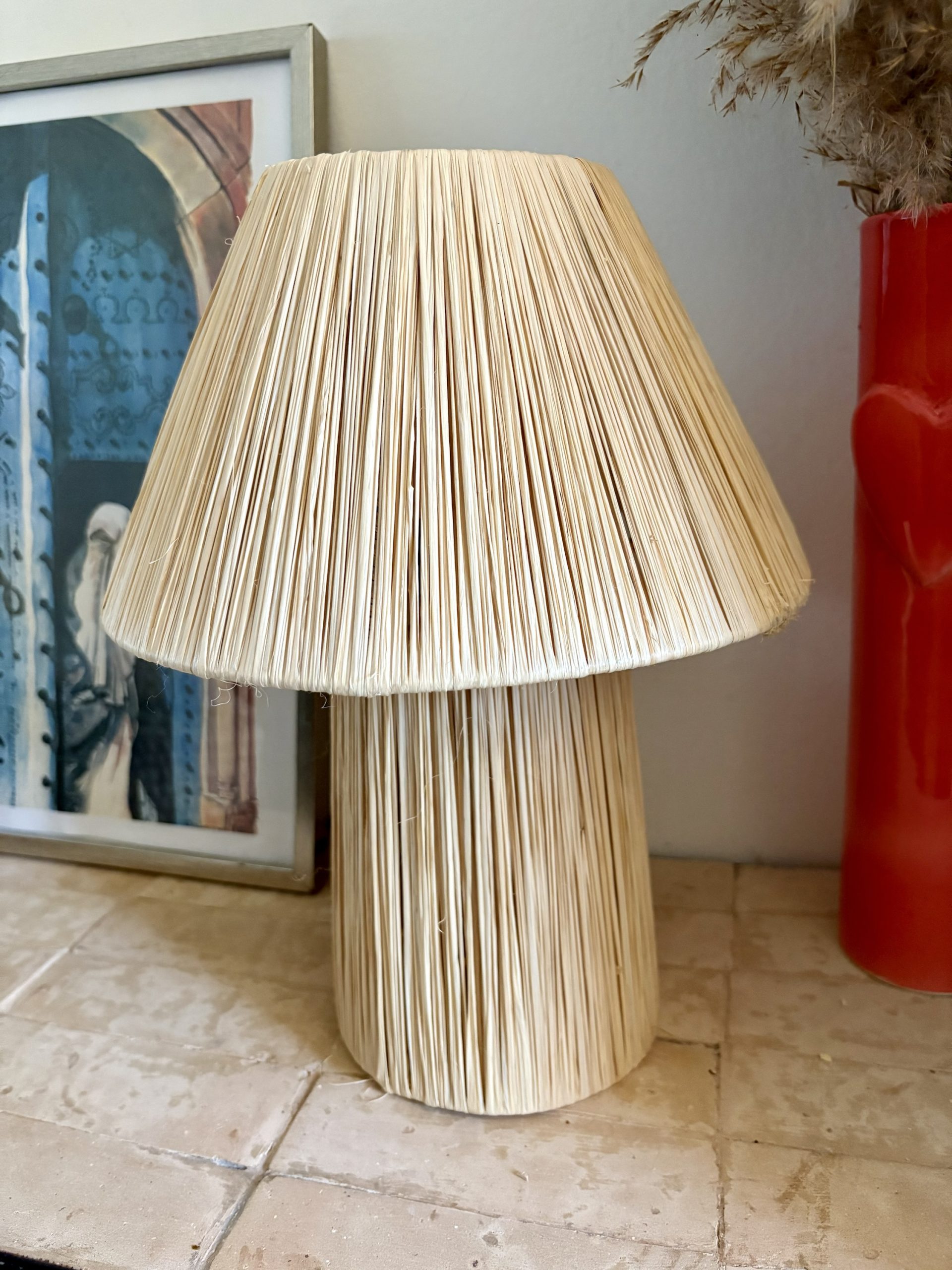 LAMPE RAPHIA À POSER MAROCAINE CHAPEAU H25 – Image 3