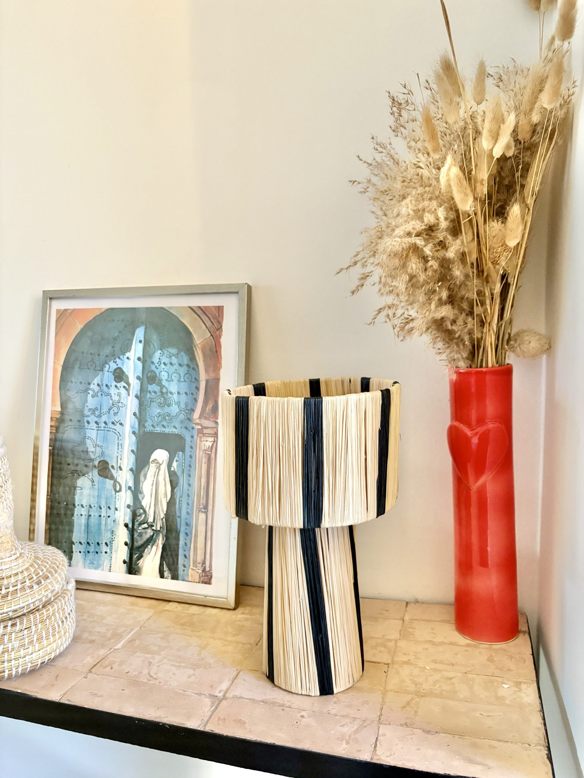 LAMPE RAPHIA À POSER MAROCAINE H27 BI COULEUR NOIR