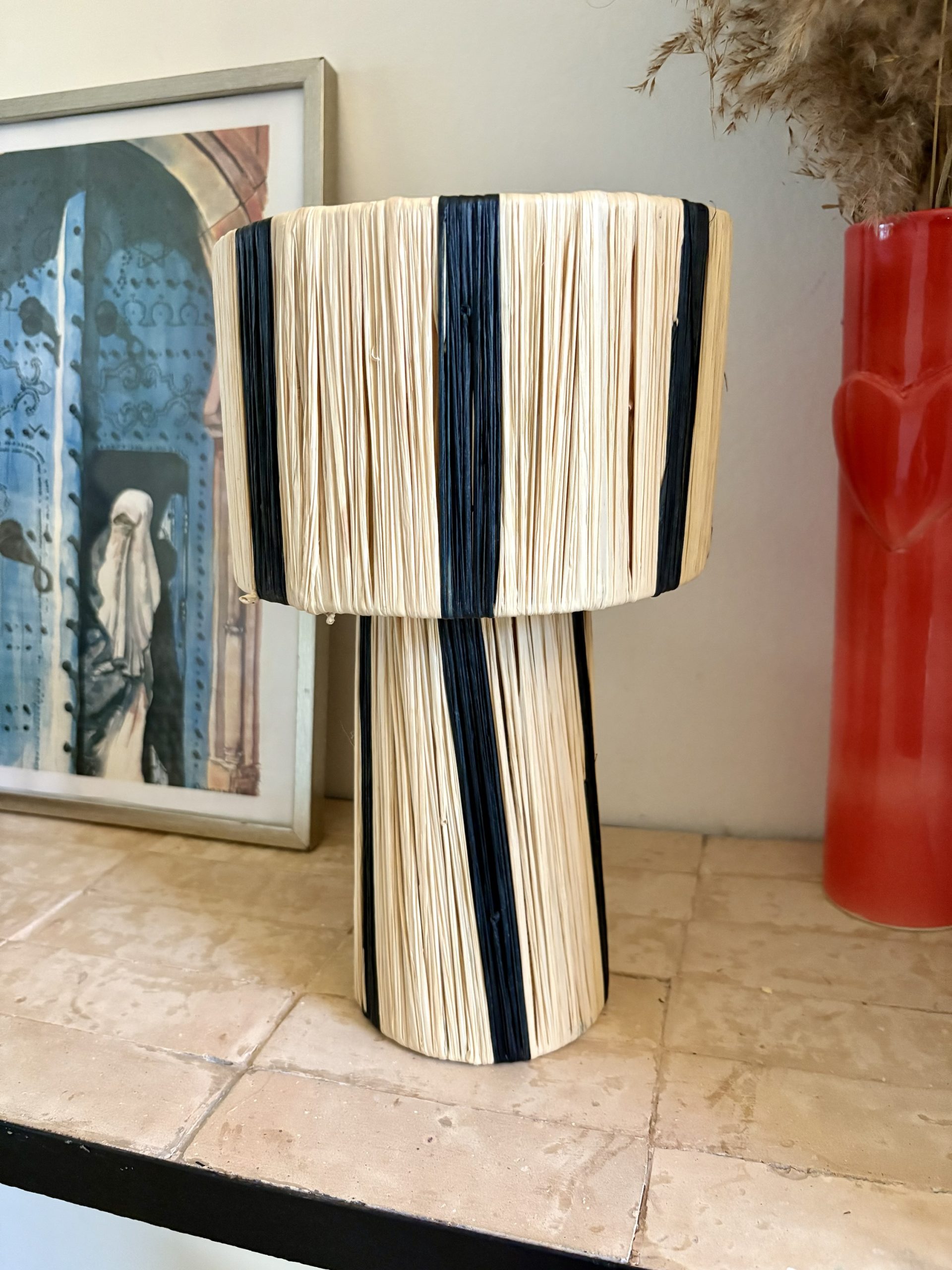 LAMPE RAPHIA À POSER MAROCAINE H27 BI COULEUR NOIR – Image 2