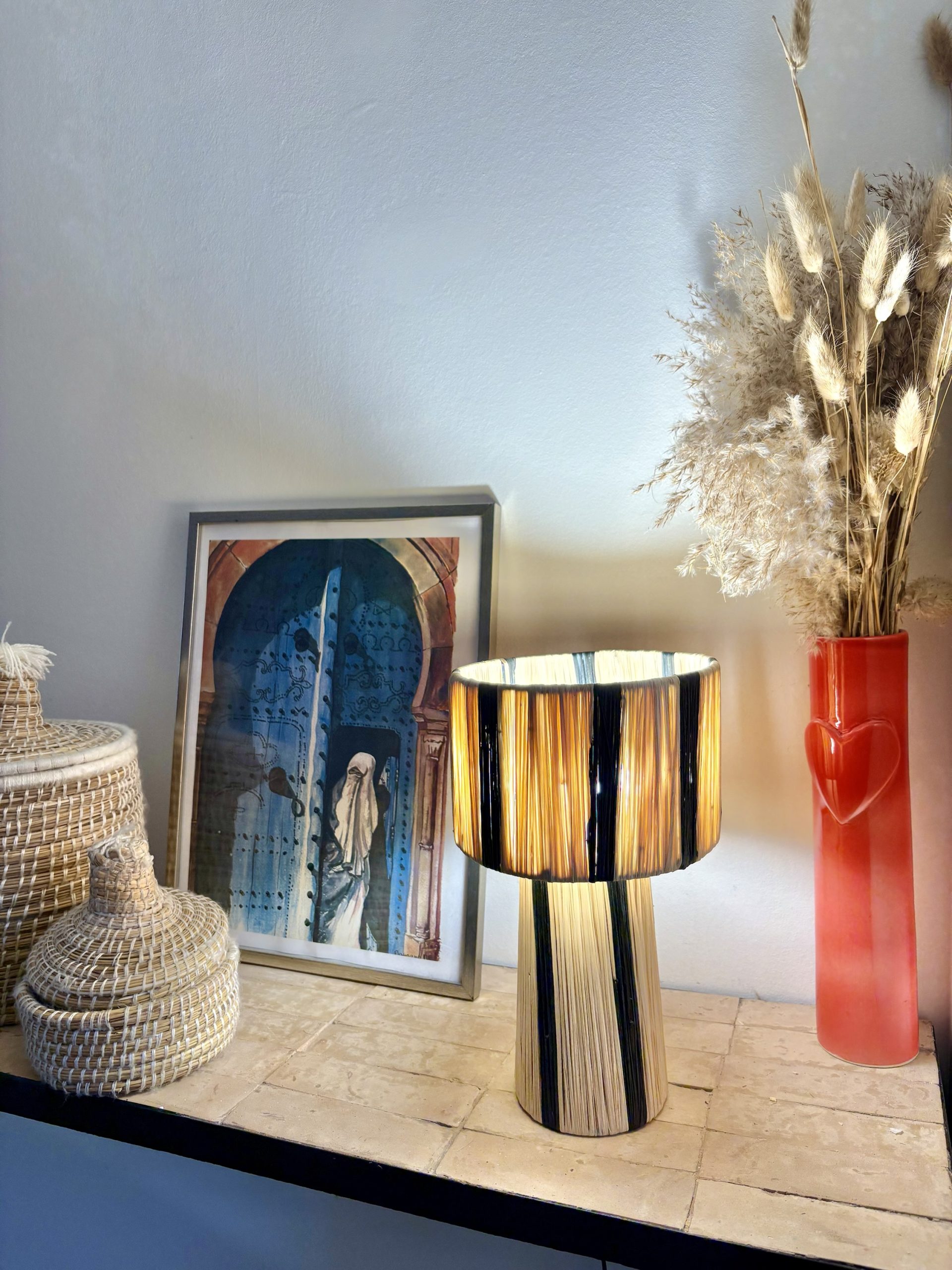 LAMPE RAPHIA À POSER MAROCAINE H27 BI COULEUR NOIR – Image 3