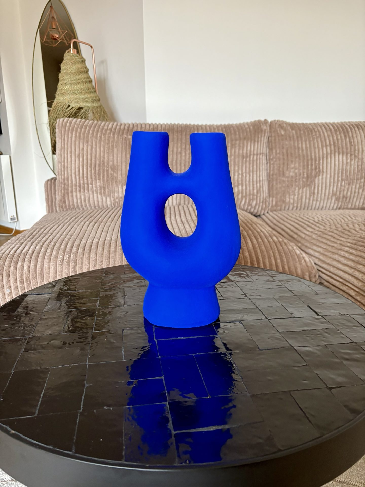 VASE 2 TÊTES BLEU MAJORELLE FAIT MAIN
