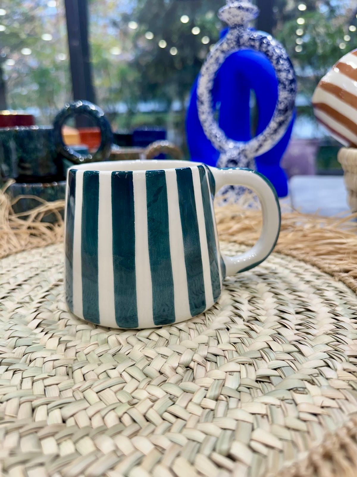 MUG MAROCAIN RAYÉ VERT PÉTROLE FAIT MAIN