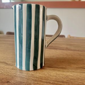CARAFE MAROCAINE BLANCHE RAYÉ VERT PÉTROLE