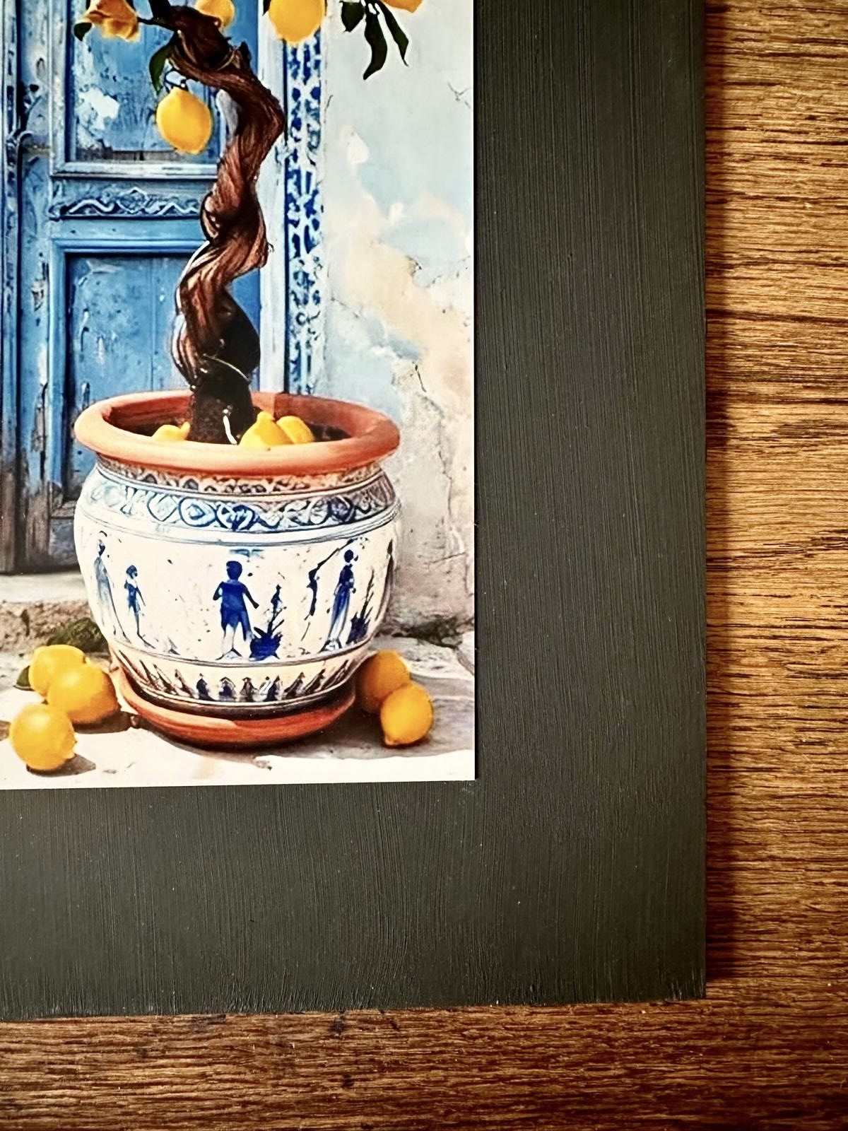 AFFICHE MAROC RIGIDE FOND NOIR PAYSAGE 24x30 - PORTE BLEUE ORANGER