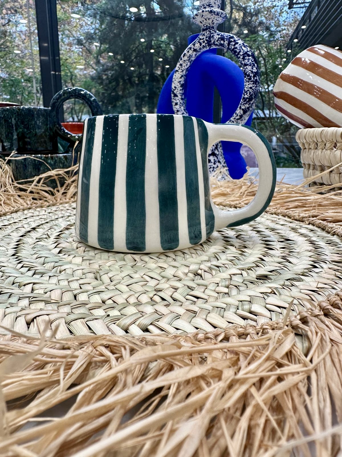 MUG MAROCAIN RAYÉ VERT PÉTROLE FAIT MAIN