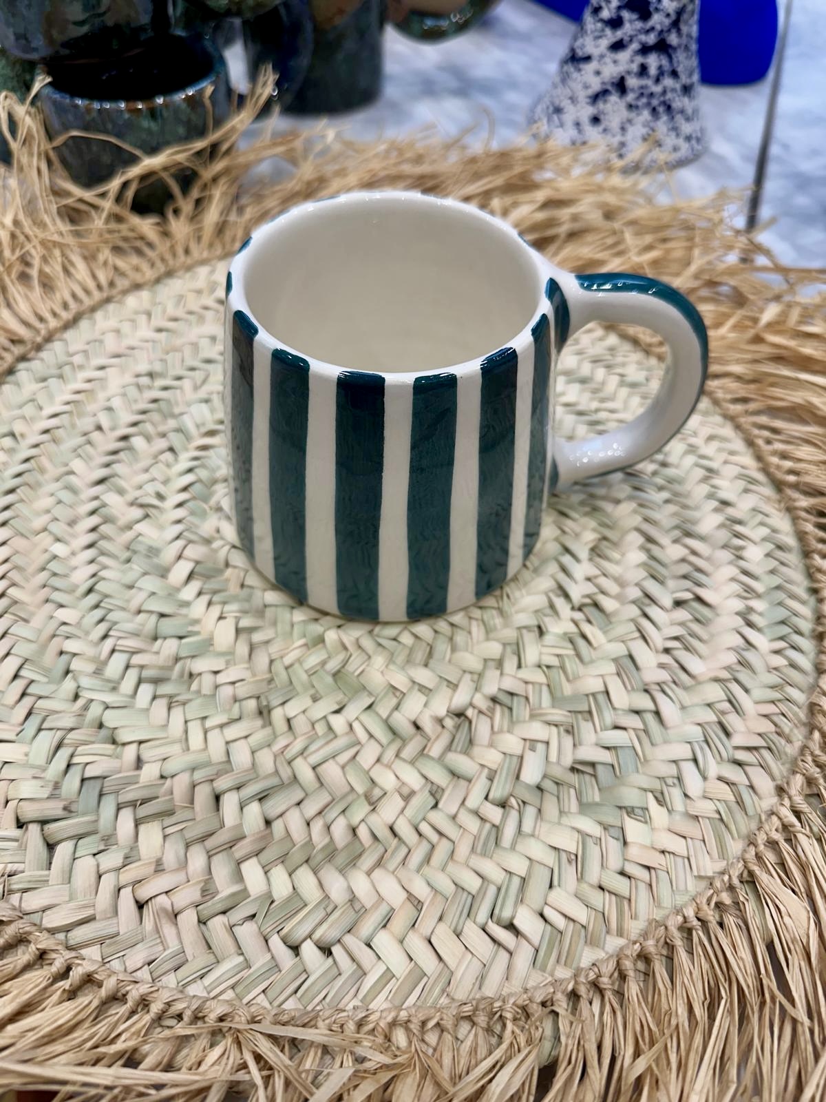 MUG MAROCAIN RAYÉ VERT PÉTROLE FAIT MAIN