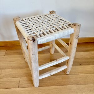 Tabouret marocain en corde et en bois naturel