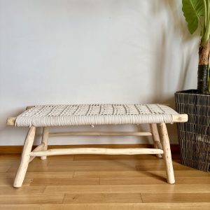 Banc marocain en bois et tressage en corde blanche 100cm