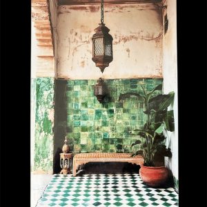 AFFICHE MAROC RIGIDE FOND NOIR PAYSAGE 24x30 - ZELLIGE VERT