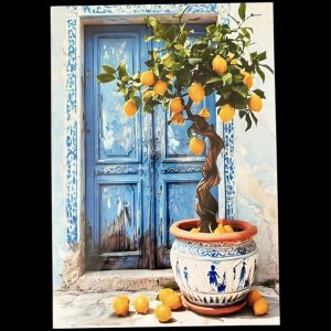 AFFICHE MAROC RIGIDE FOND NOIR PAYSAGE 24x30 - PORTE BLEUE ORANGER