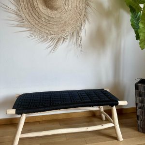Banc marocain en bois et tressage en fil coloré noir 100cm