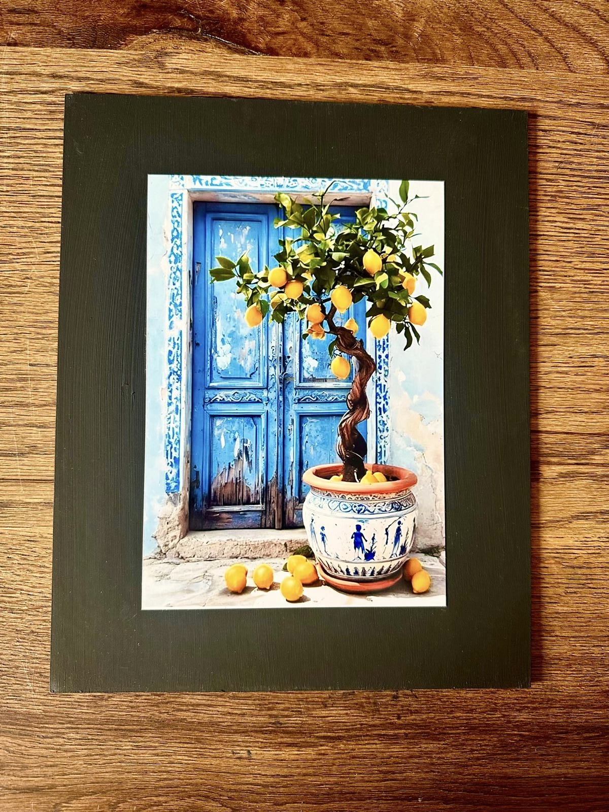 AFFICHE MAROC RIGIDE FOND NOIR PAYSAGE 24x30 - PORTE BLEUE ORANGER