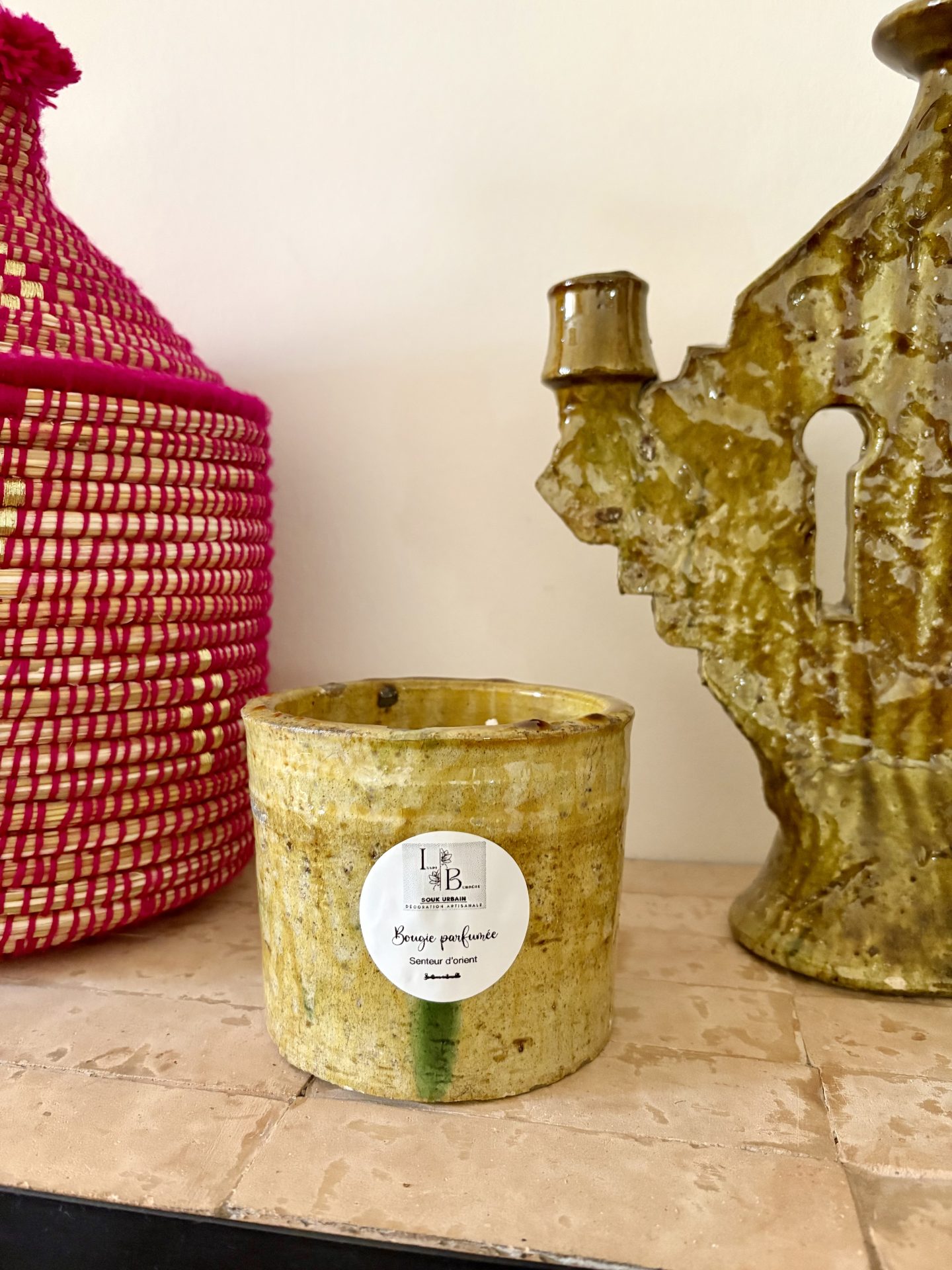 Photo POTERIE TAMEGROUTE - BOUGIE ARTISANALE 2 MÈCHES OCRE