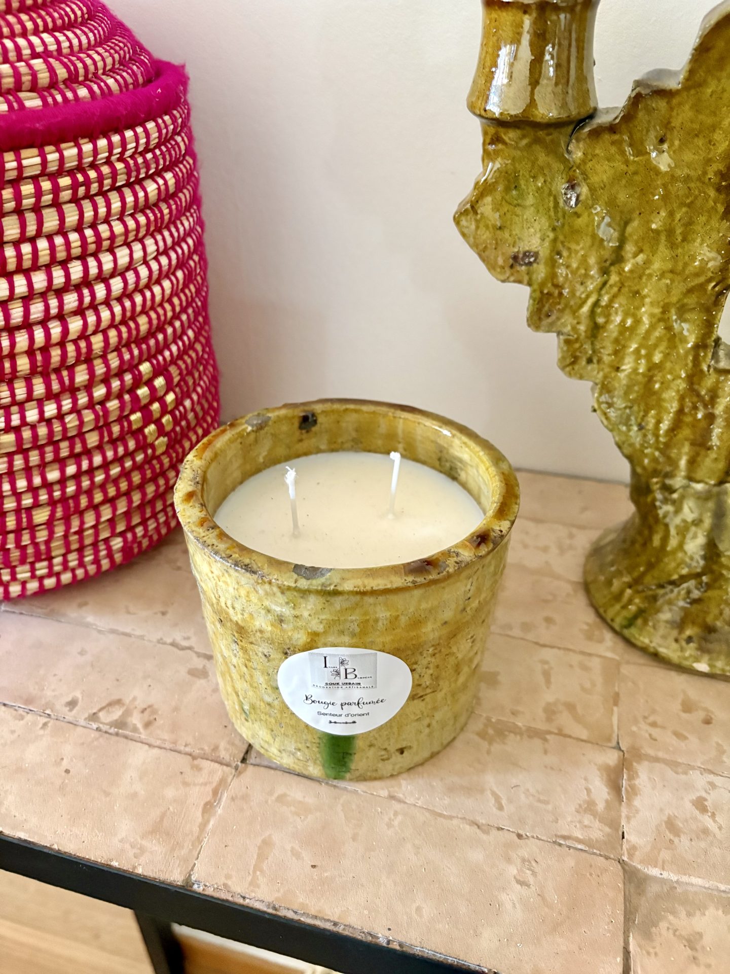 Photo POTERIE TAMEGROUTE - BOUGIE ARTISANALE 2 MÈCHES OCRE