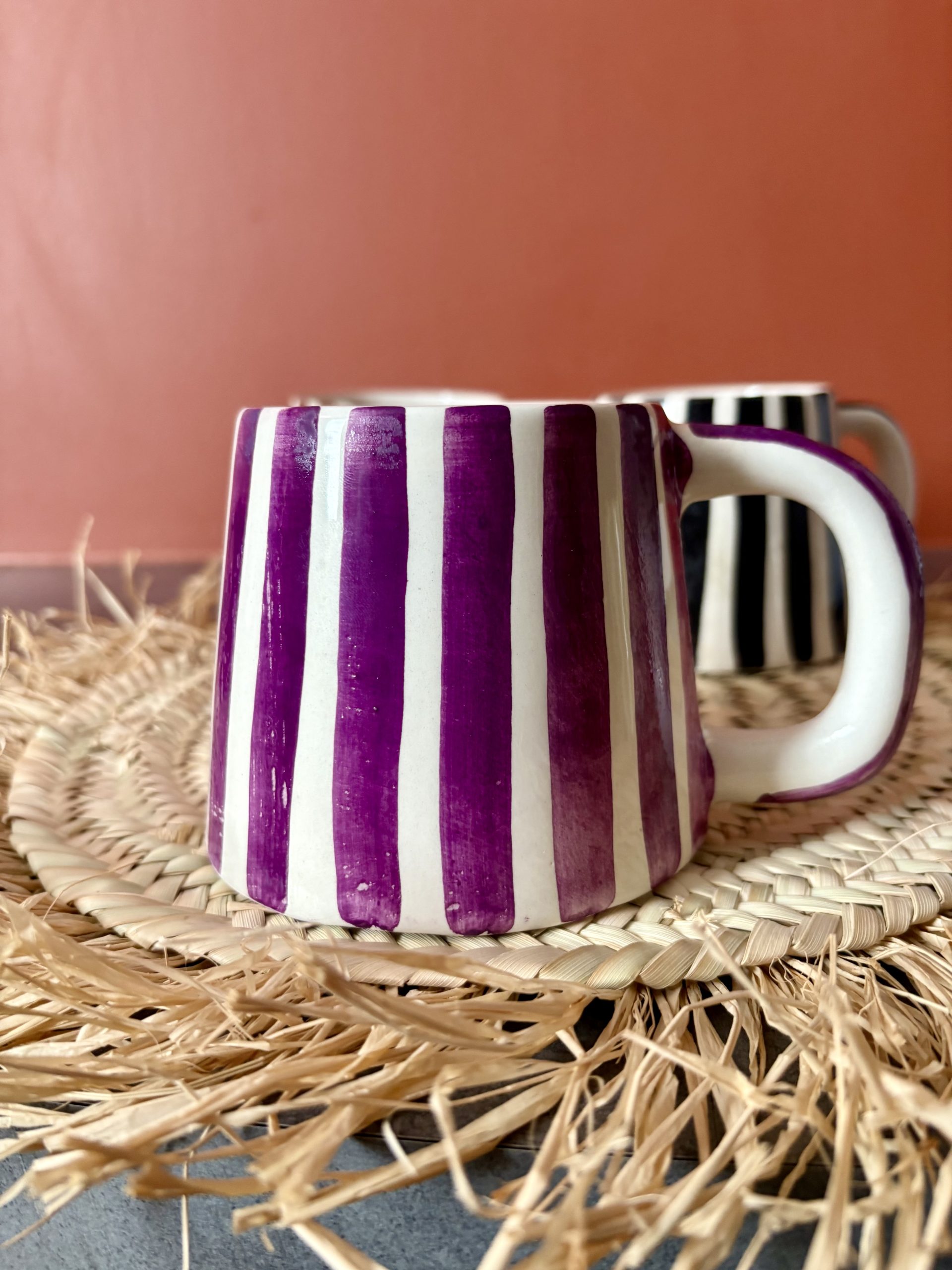 MUG MAROCAIN RAYÉ VIOLET CLAIR FAIT MAIN